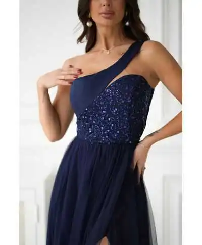 Vestito da cerimonia donna blu monospalla - Nia - Vestiti lunghi eleganti online - Gogolfun.it