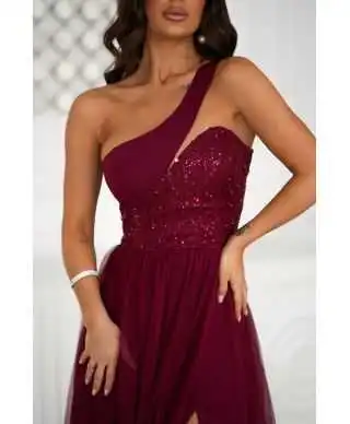 Vestito lungo elegante bordeaux - Corpetto decorato - Elen - Vestiti da cerimonia donna - Gogolfun.it
