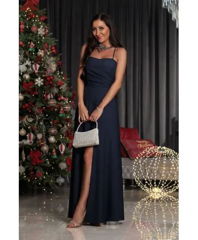 Sukienka maxi NATHALIE gładka / Granatowy