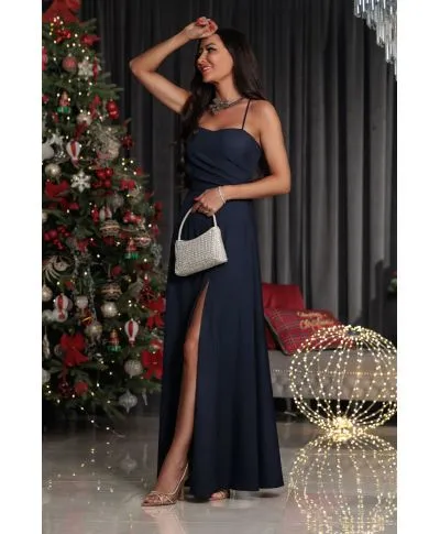Sukienka maxi NATHALIE gładka / Granatowy