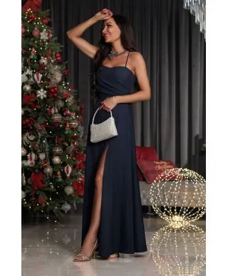 Sukienka maxi NATHALIE gładka / Granatowy