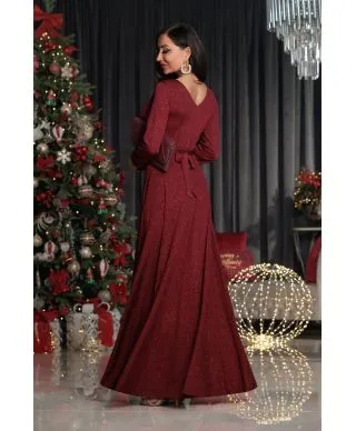 Vestito da cerimonia con manica lunga - Salma Bordeaux - Vestiti da cerimonia - Gogolfun.it