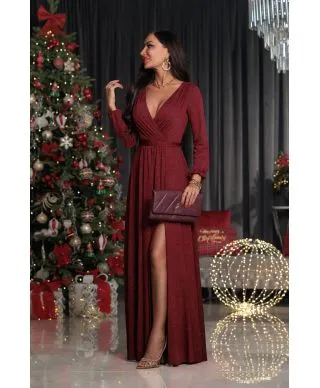 Vestito da cerimonia con manica lunga - Salma Bordeaux - Vestiti da cerimonia - Gogolfun.it