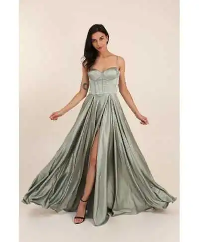 Vestito da cerimonia verde salvia - Vestiti da damigelle online - Gogolfun.it