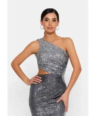 Vestito a sirena mono spalla in paillettes -Vestiti eleganti da cerimonia donna - Gogolfun.it