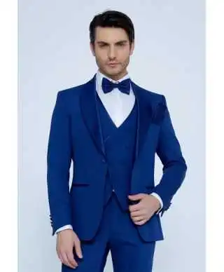 Smoking uomo blu elettrico con gilet particolare, Modello Regnante