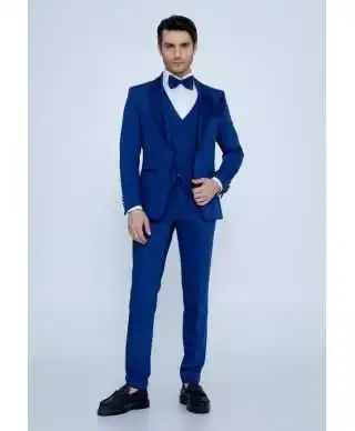 Smoking uomo blu elettrico con gilet particolare, Modello Regnante