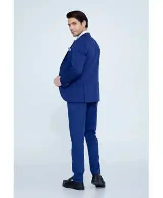 Smoking sposo blu elettrico, gilet damascato - Cerimonia uomo - Modello Promessi Sposi