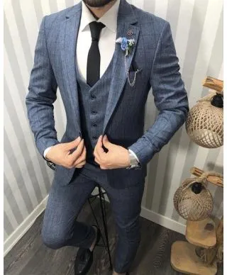 Abito uomo petrolio con giacca particolare - Gilet monopetto