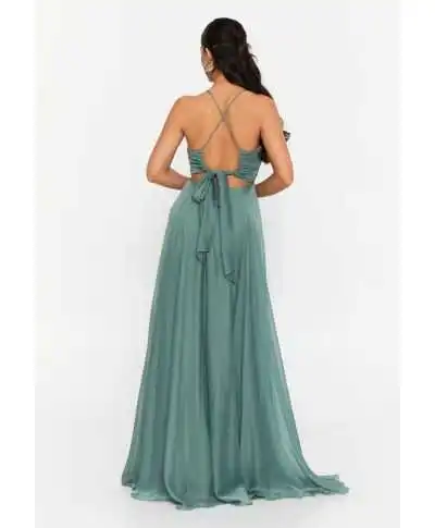 Vestito da cerimonia in chiffon verde salvia - Vestiti da damigelle online - Gogolfun.it
