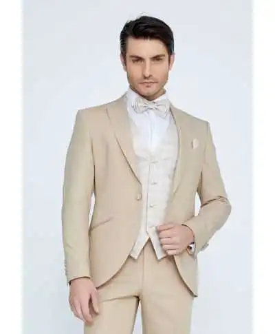 Smoking beige chiaro con panciotto, Conti - Gilet particolare