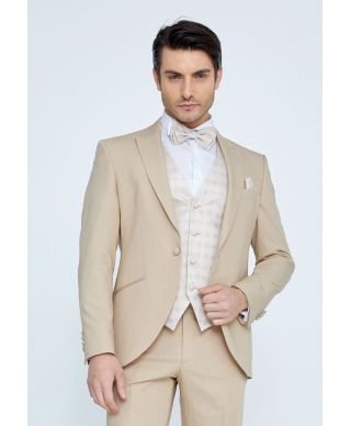 Smoking beige chiaro con panciotto, Conti - Gilet particolare