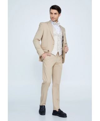 Smoking beige chiaro con panciotto, Conti - Gilet particolare