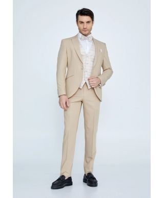 Smoking beige chiaro con panciotto, Conti - Gilet particolare