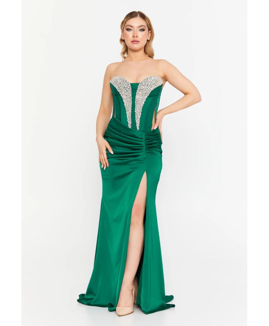 Abito da cerimonia a sirena verde smeraldo con corpetto decorato - Vestiti da cerimonia online - Gogolfun.it