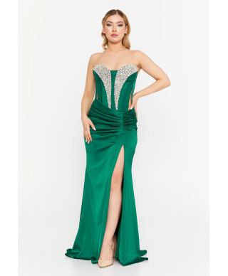 Abito da cerimonia a sirena verde smeraldo con corpetto decorato - Vestiti da cerimonia online - Gogolfun.it