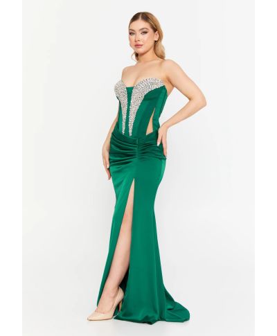 Abito da cerimonia a sirena verde smeraldo con corpetto decorato - Vestiti da cerimonia online - Gogolfun.it