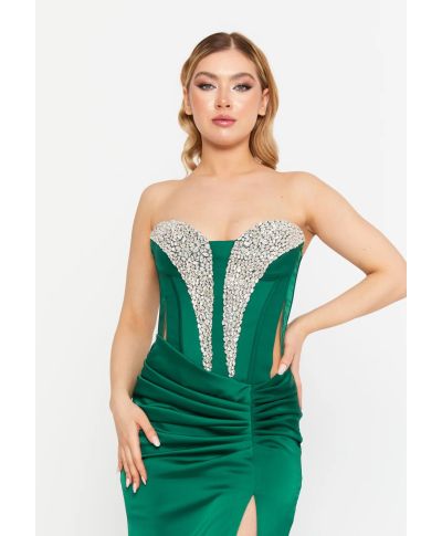 Abito da cerimonia a sirena verde smeraldo con corpetto decorato - Vestiti da cerimonia online - Gogolfun.it