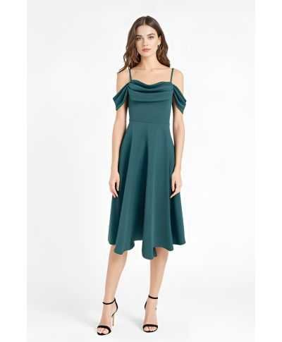Abito midi elegante in Raso - Scollo Morbido e Spalline scorrevoli