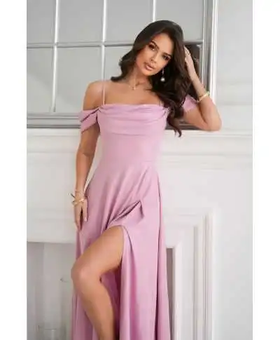 Abito da cerimonia rosa con spacco - Costa - Abiti da cerimonia online - Gogolfun.it