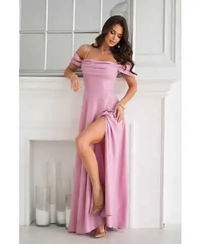Abito da cerimonia rosa con spacco - Costa - Abiti da cerimonia online - Gogolfun.it