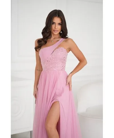Abito lungo elegante monospalla, rosa - Nia - Cerimonia donna online - Gogolfun.it