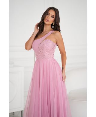 Abito lungo elegante monospalla, rosa - Nia - Cerimonia donna online - Gogolfun.it