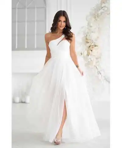 Abito da Cerimonia Bianco Monospalla - Nia - Abiti eleganti bianchi - Cambio abito - Gogolfun.it
