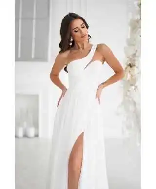 Abito da Cerimonia Bianco Monospalla - Nia - Abiti eleganti bianchi - Cambio abito - Gogolfun.it