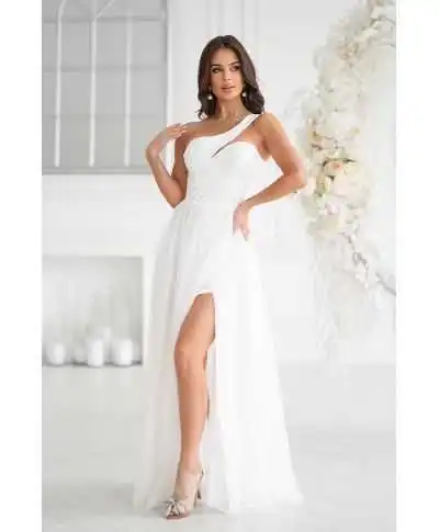 Abito da Cerimonia Bianco Monospalla - Nia - Abiti eleganti bianchi - Cambio abito - Gogolfun.it