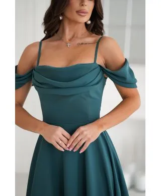 Abito midi elegante in Raso - Scollo Morbido e Spalline scorrevoli