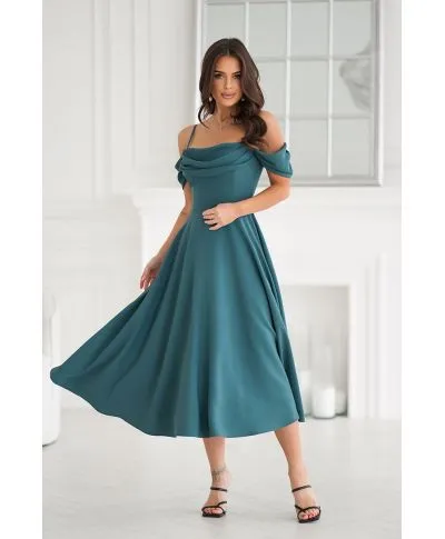Abito midi elegante in Raso - Scollo Morbido e Spalline scorrevoli