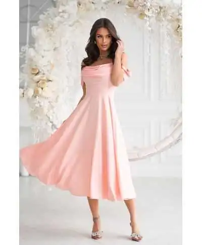 Abito midi elegante in Raso - Scollo Morbido e Spalline scorrevoli