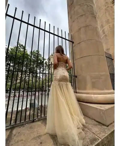 Abito oro a sirena con spacco - Athena - Vestiti da cerimonia e diciottesimo compleanno - Gogolfun.it