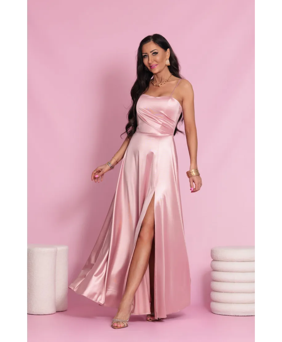 Sukienka maxi NATHALIE satyna / Morele