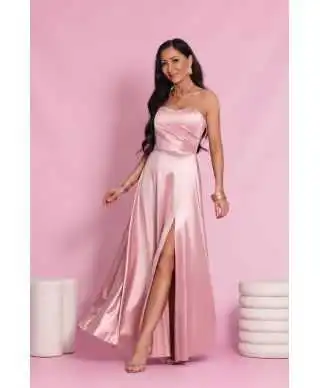 Sukienka maxi NATHALIE satyna / Morele