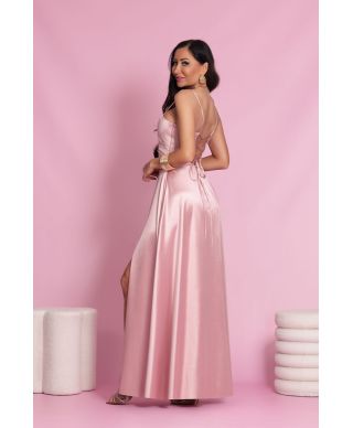 Sukienka maxi NATHALIE satyna / Morele