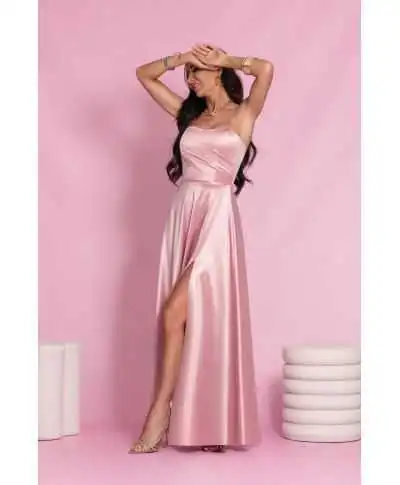 Sukienka maxi NATHALIE satyna / Morele