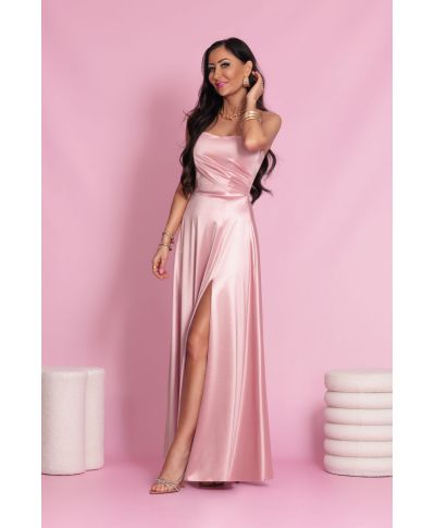 Sukienka maxi NATHALIE satyna / Morele