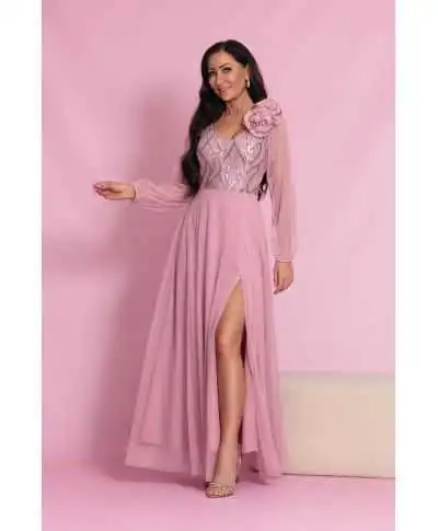 Abito da cerimonia, donna - Rosa sporco - Corpetto in paillettes - Gonna in tulle - Stella - Gogolfun.it