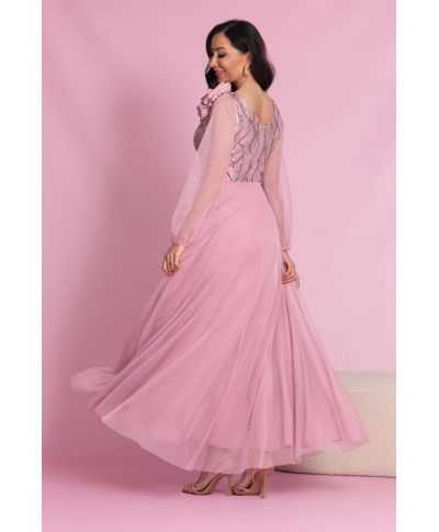 Abito da cerimonia, donna - Rosa sporco - Corpetto in paillettes - Gonna in tulle - Stella - Gogolfun.it