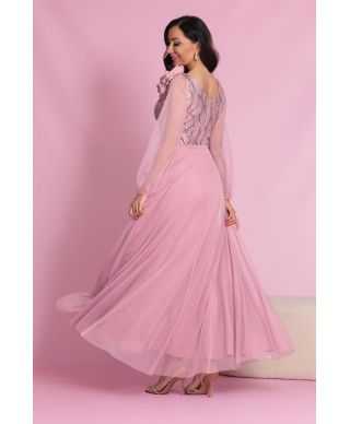Abito da cerimonia, donna - Rosa sporco - Corpetto in paillettes - Gonna in tulle - Stella - Gogolfun.it