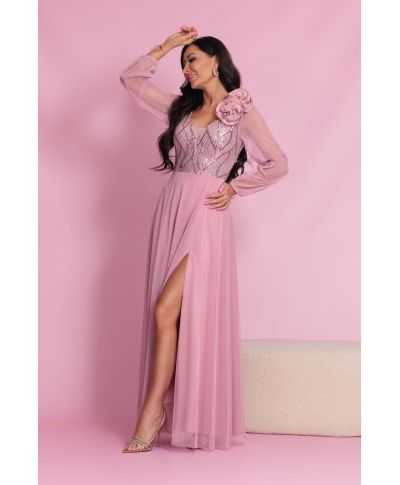 Abito da cerimonia, donna - Rosa sporco - Corpetto in paillettes - Gonna in tulle - Stella - Gogolfun.it