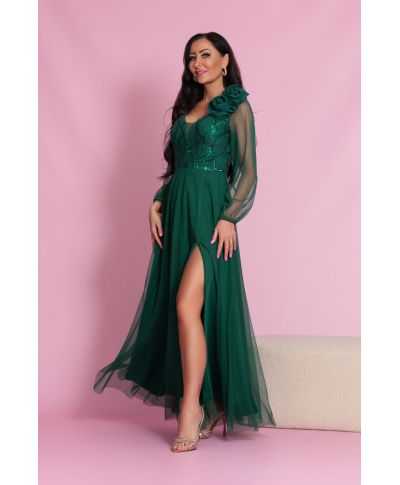 Abito da cerimonia, donna - Verde - Corpetto in paillettes - Gonna in tulle - Stella - Gogolfun.it
