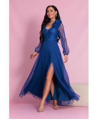 Abito da cerimonia, donna – Blu fiordaliso - Corpetto in paillettes - Gonna in tulle - Stella - Gogolfun.it