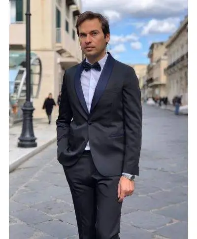 Smoking uomo - Nero con reverse blu - Made in Italy