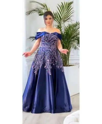 Abito da cerimonia in stile impero blu - Reina - Abiti da mamma della sposa, testimone - Stile impero - Gogolfun.it