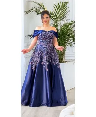 Abito da cerimonia in stile impero blu - Reina - Abiti da mamma della sposa, testimone - Stile impero - Gogolfun.it