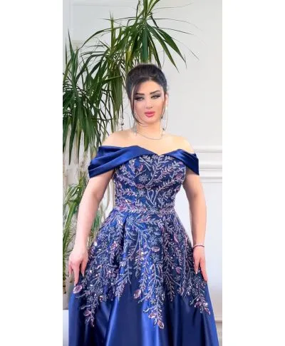 Abito da cerimonia in stile impero blu - Reina - Abiti da mamma della sposa, testimone - Stile impero - Gogolfun.it
