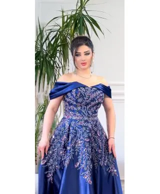 Abito da cerimonia in stile impero blu - Reina - Abiti da mamma della sposa, testimone - Stile impero - Gogolfun.it